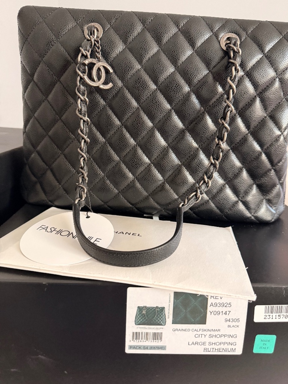 Chanel black grained calfskin/ mar